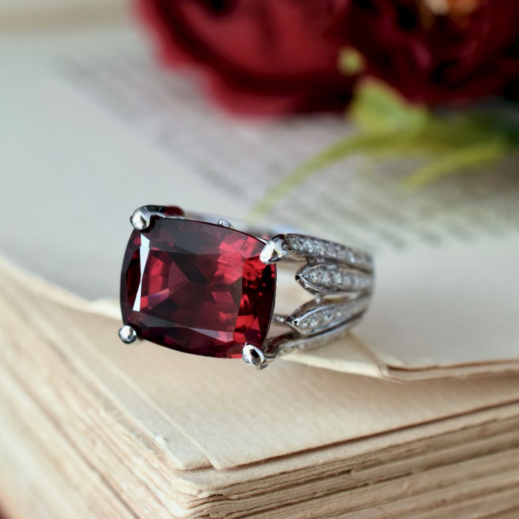 Modern 18ct White Gold Pyrope Garnet And Diamond Ring