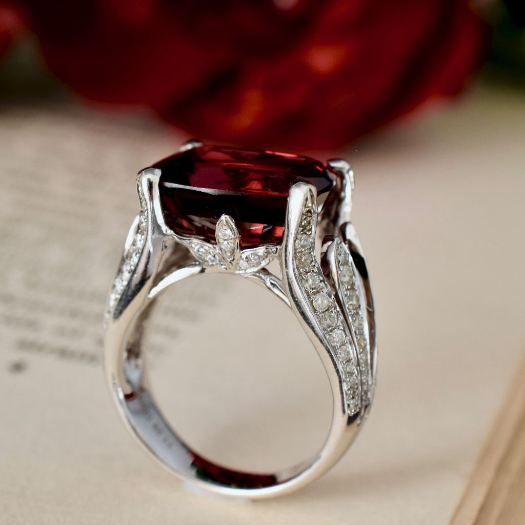 Modern 18ct White Gold Pyrope Garnet And Diamond Ring