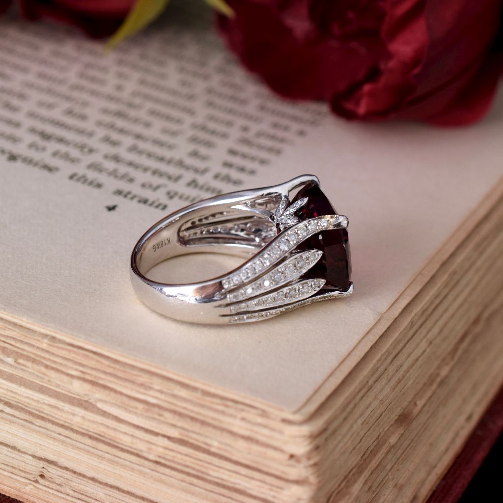 Modern 18ct White Gold Pyrope Garnet And Diamond Ring