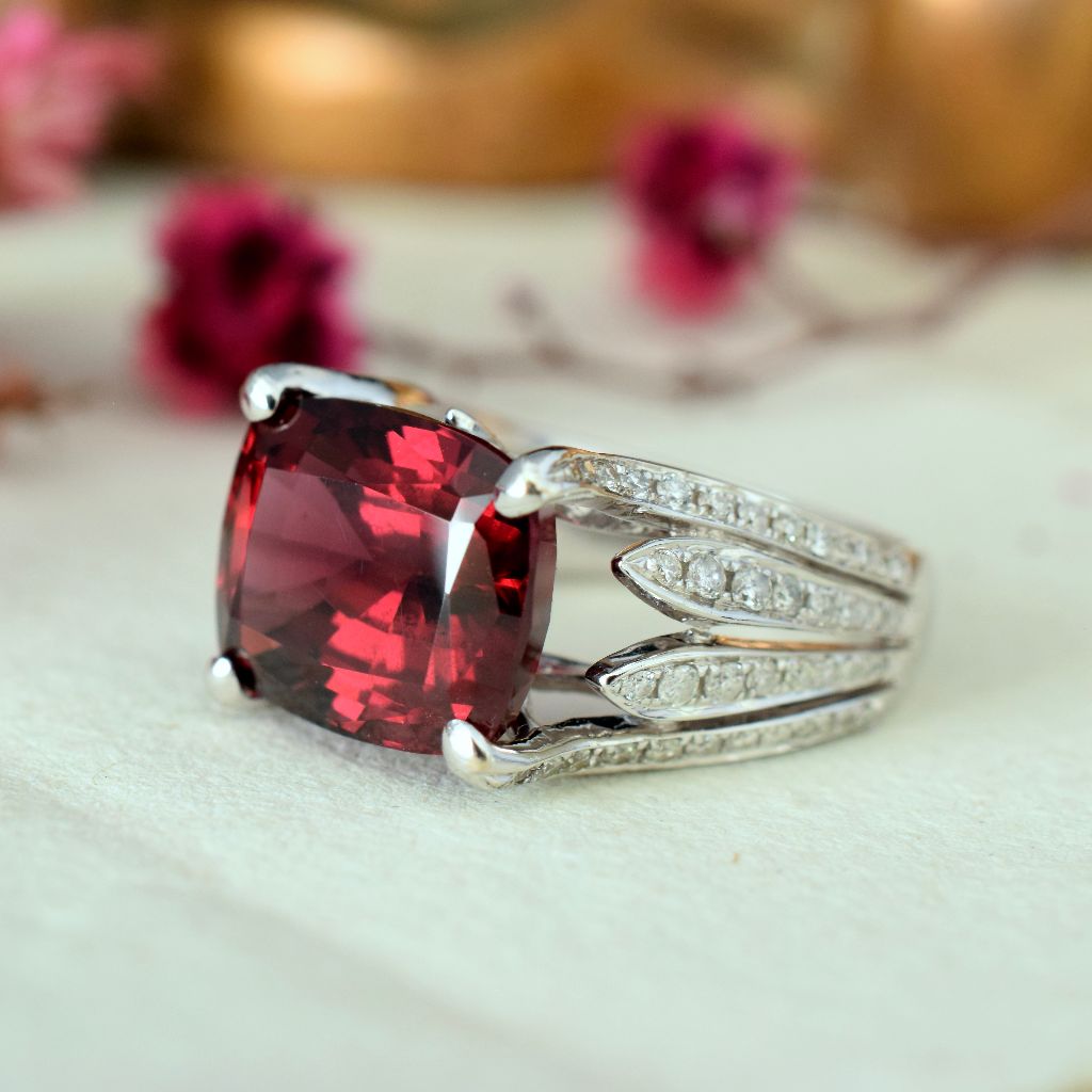 Modern 18ct White Gold Pyrope Garnet And Diamond Ring
