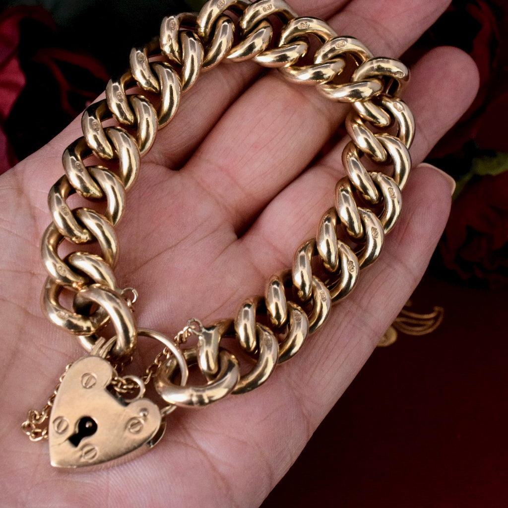 Vintage 9ct Yellow Gold Heavy Curb Link Bracelet 43.3 Grams