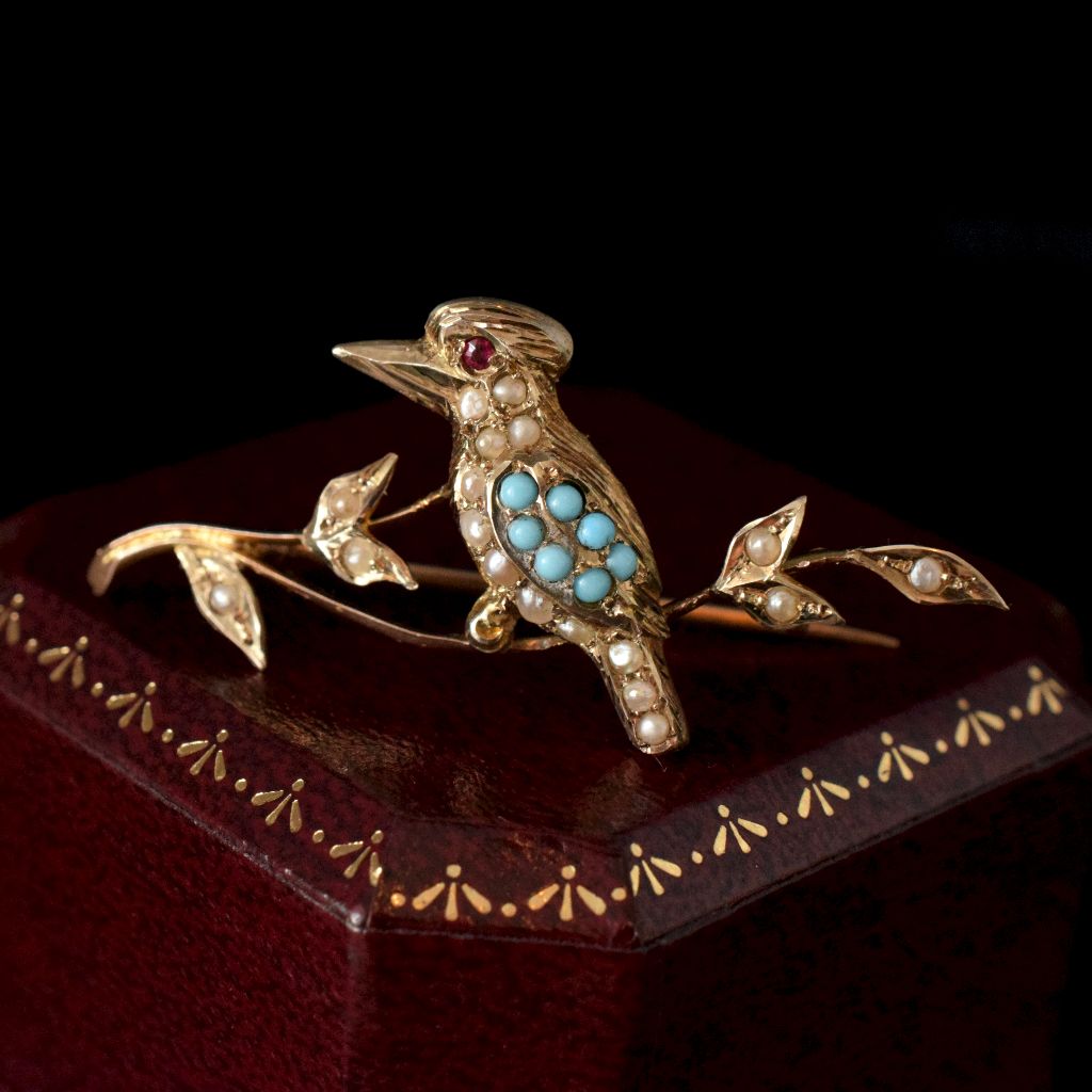 Antique Australian 9ct Gold Turquoise Seed Pearl Brooch By Duggin And Shappere Circa 1910