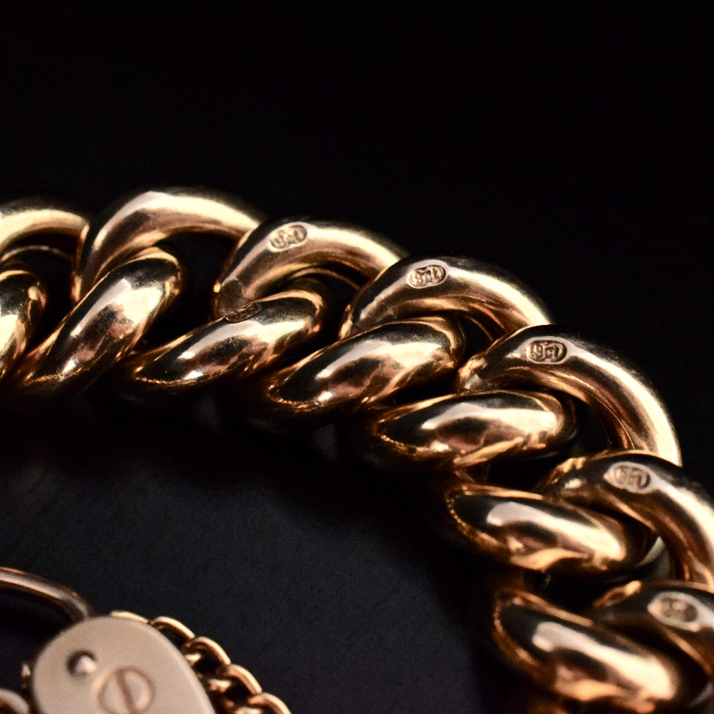 Vintage 9ct Yellow Gold Heavy Curb Link Bracelet 43.3 Grams