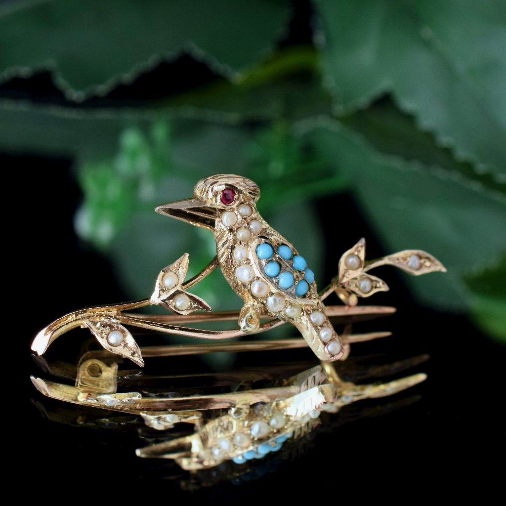 Antique Australian 9ct Gold Turquoise Seed Pearl Brooch By Duggin And Shappere Circa 1910