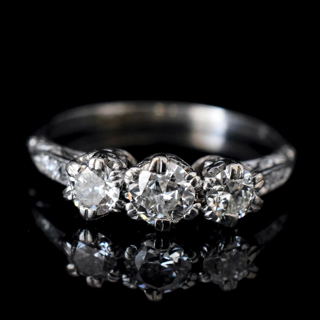Antique Art Deco 18ct White Gold / Platinum Diamond Ring 0.80ct Circa 1935