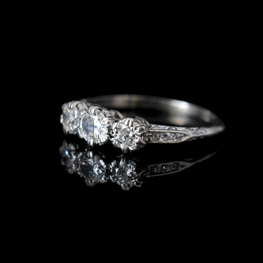 Antique Art Deco 18ct White Gold / Platinum Diamond Ring 0.80ct Circa 1935