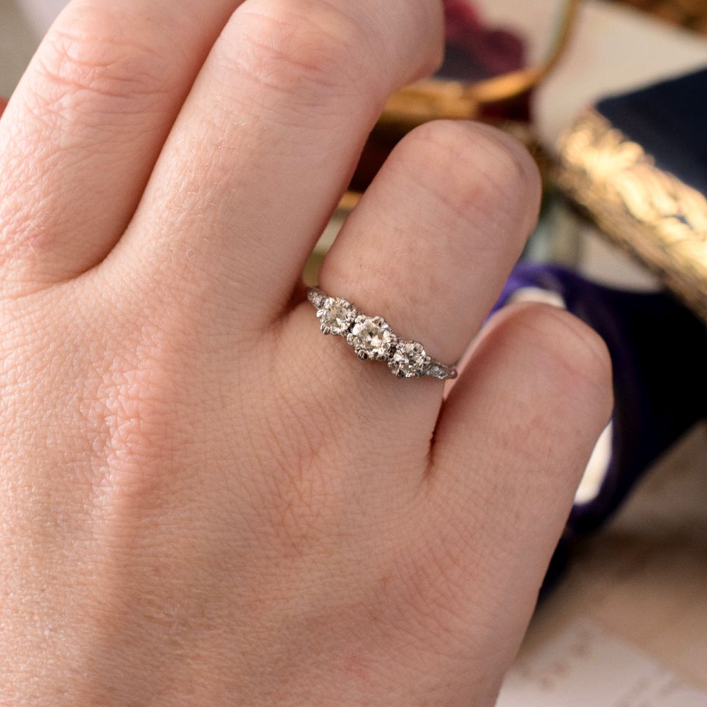 Antique Art Deco 18ct White Gold / Platinum Diamond Ring 0.80ct Circa 1935