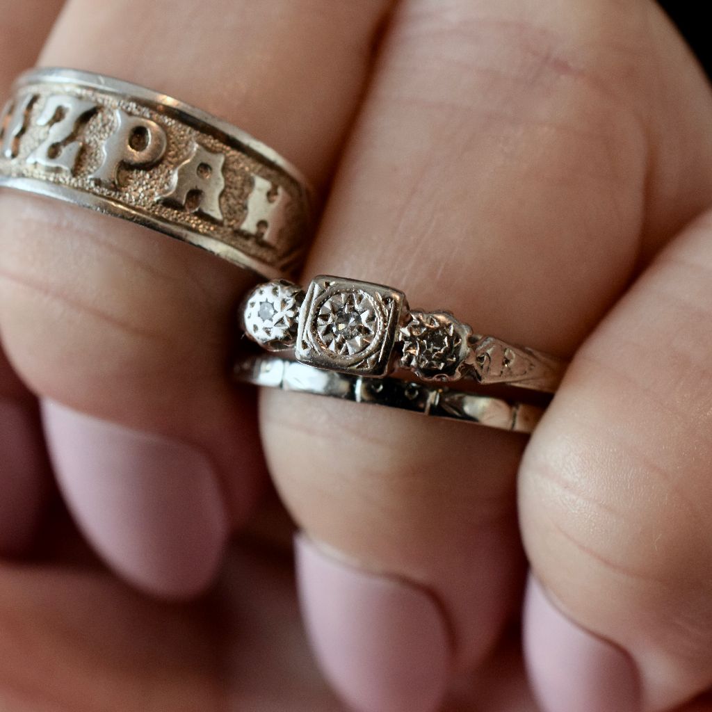 Mid Century 18ct Platinum Diamond Trilogy Ring