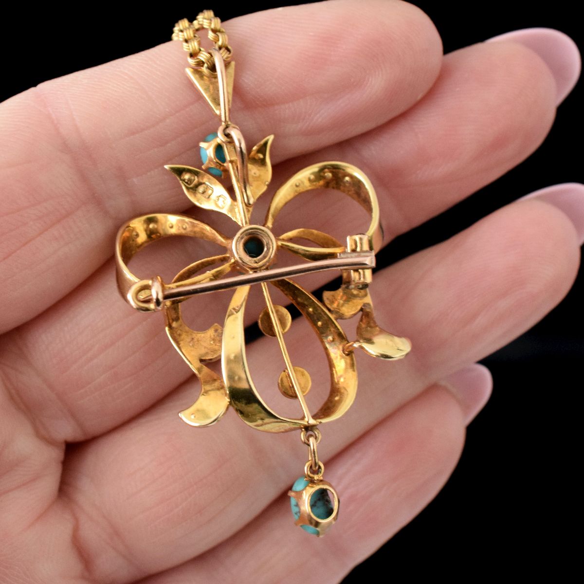 Superb Antique Australian 15ct Gold Turquoise Seed Pearl Pendant/Brooch Willis and Sons
