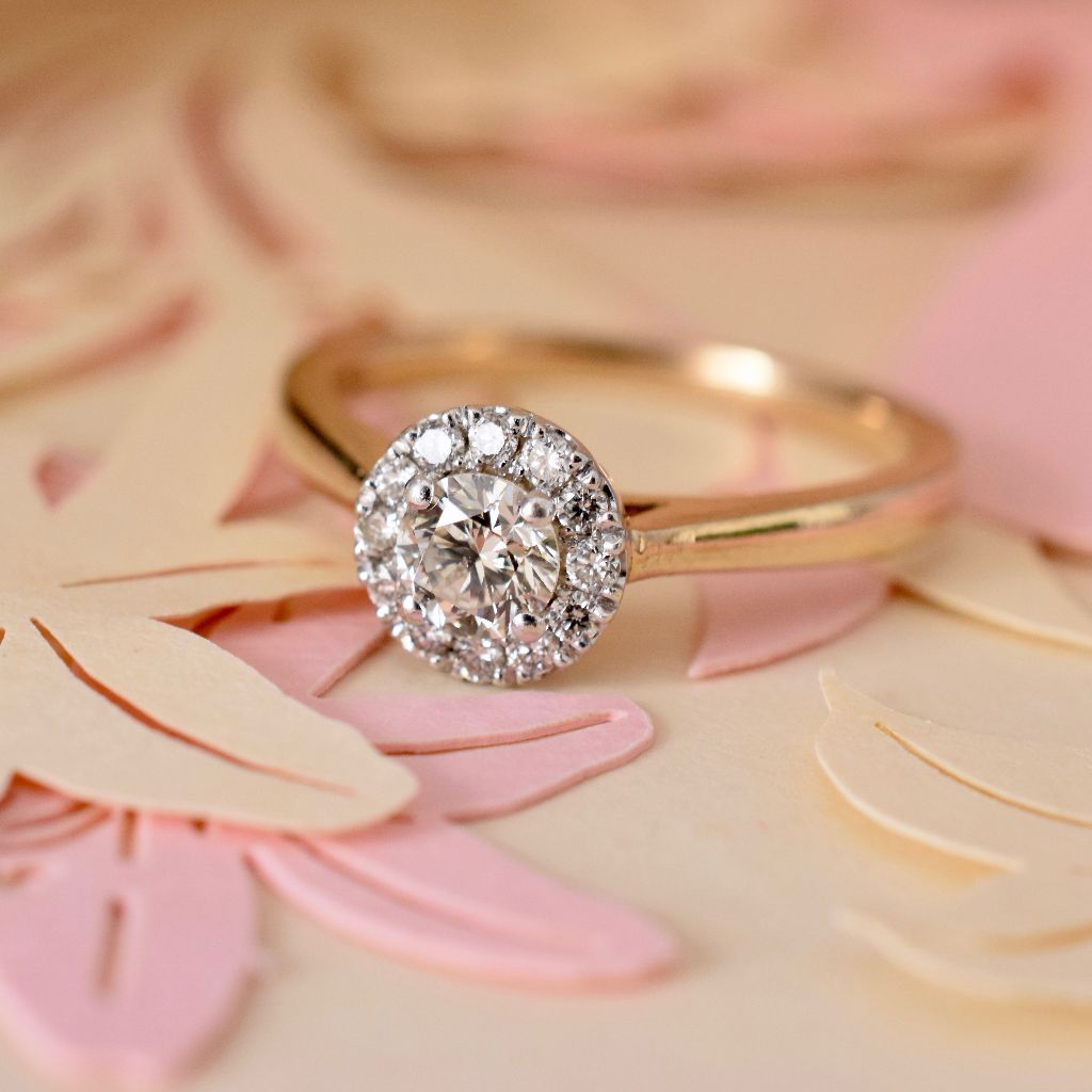 Modern 9ct Yellow Gold Diamond Cluster Halo Ring