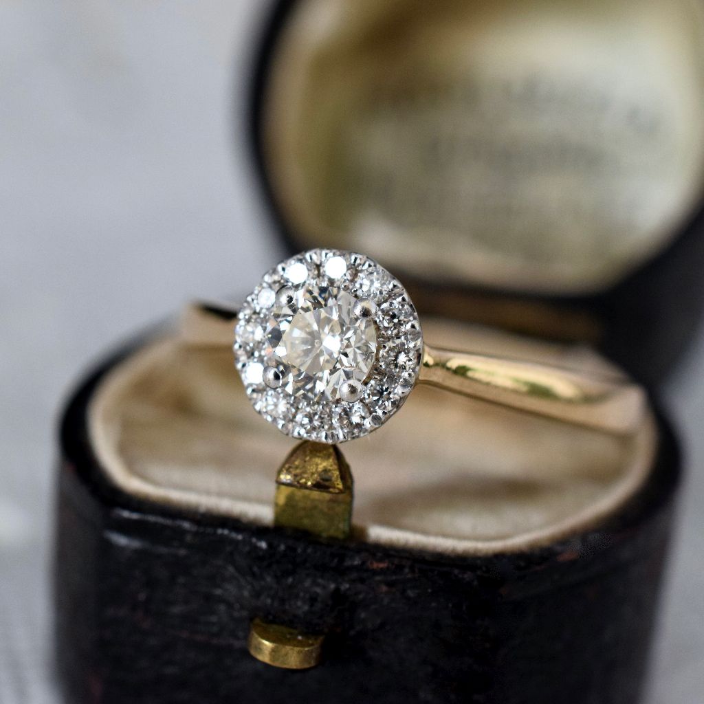 Modern 9ct Yellow Gold Diamond Cluster Halo Ring