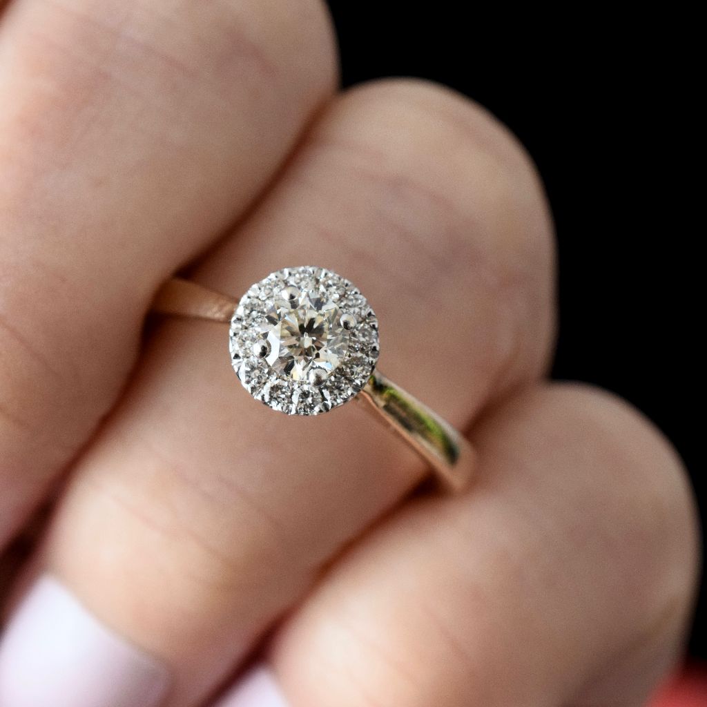 Modern 9ct Yellow Gold Diamond Cluster Halo Ring