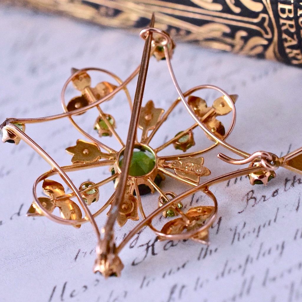 Wonderful Green Tourmaline 9ct Yellow Gold Combination Brooch / Pendant Willis and Sons circa 1910