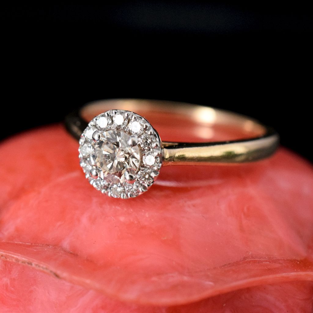 Modern 9ct Yellow Gold Diamond Cluster Halo Ring