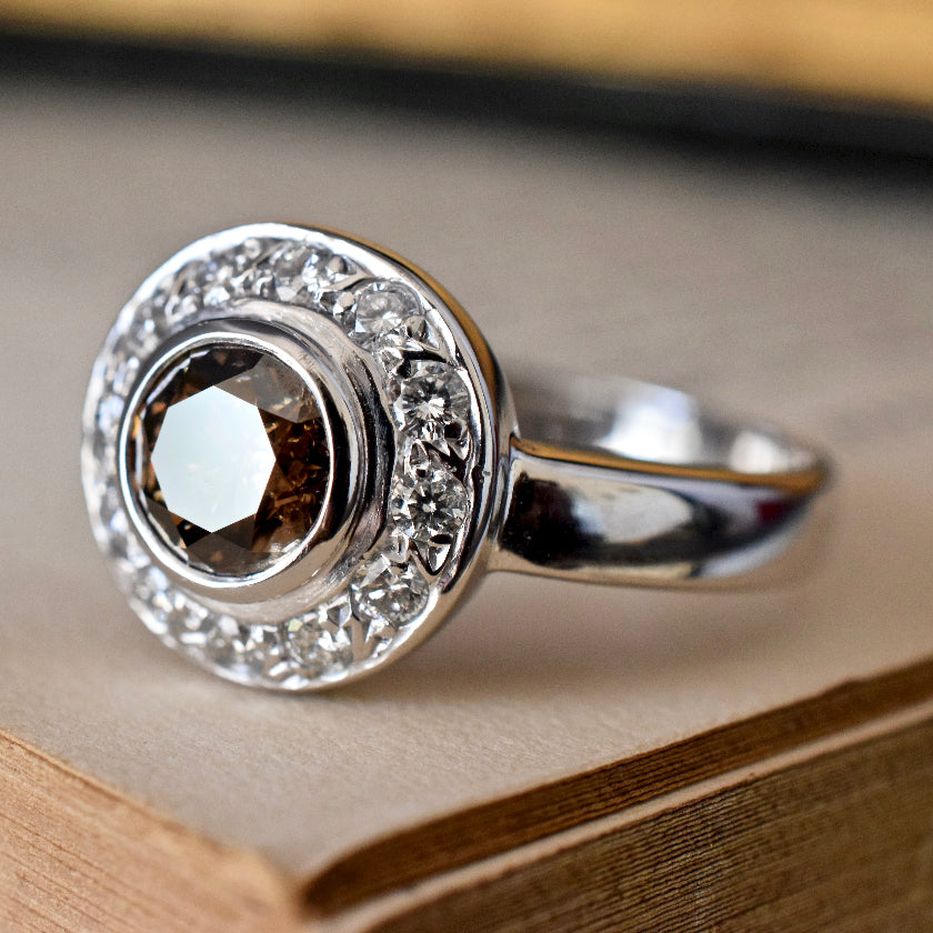 Magnificent 1.0ct Natural Fancy Cognac C5 Diamond Halo 18ct White Gold Ring Valuation $12,620.00