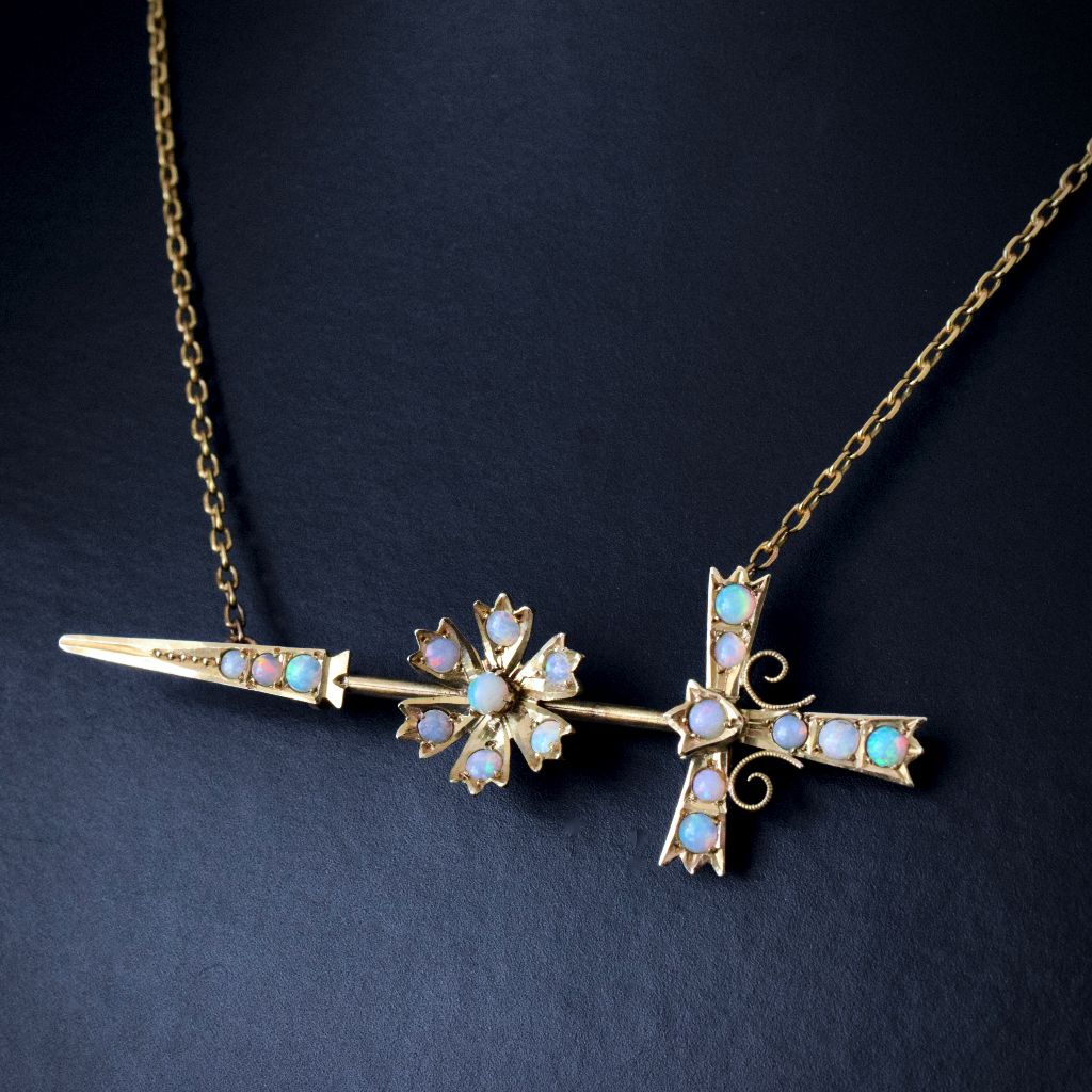 Antique Australian 15ct Gold Opal Sword Brooch By Johnson and Simonsen Circa 1905