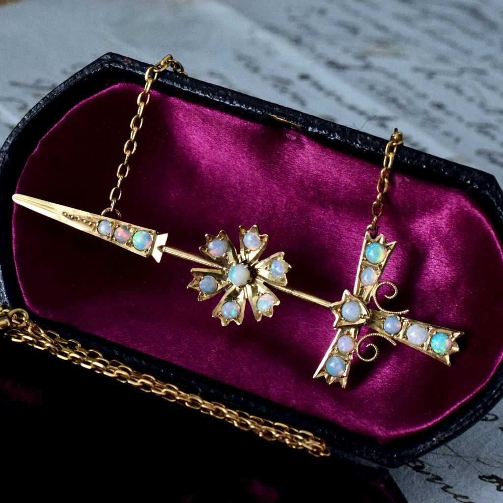 Antique Australian 15ct Gold Opal Sword Brooch By Johnson and Simonsen Circa 1905