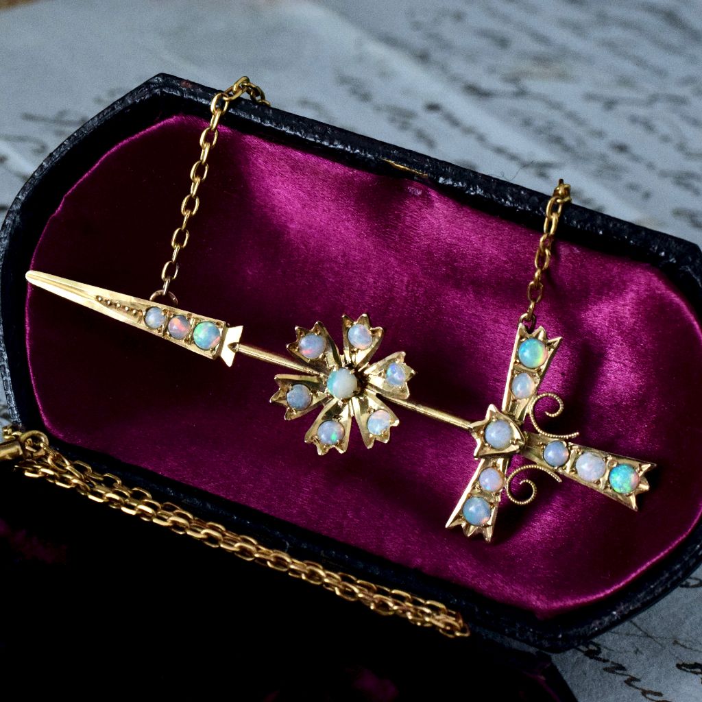 Antique Australian 15ct Gold Opal Sword Brooch By Johnson and Simonsen Circa 1905