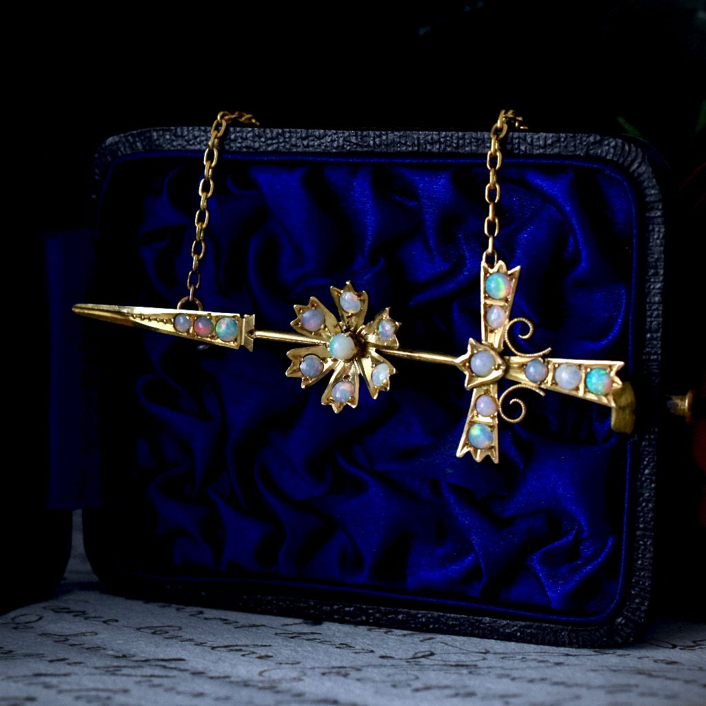 Antique Australian 15ct Gold Opal Sword Brooch By Johnson and Simonsen Circa 1905