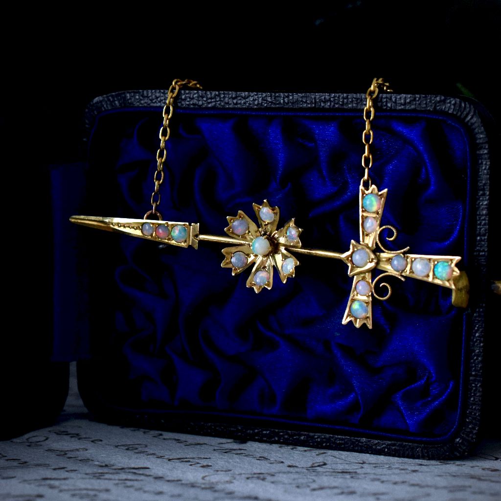 Antique Australian 15ct Gold Opal Sword Brooch By Johnson and Simonsen Circa 1905