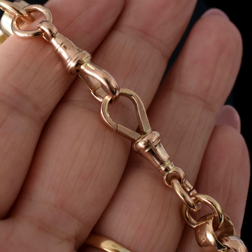 Antique 9ct Rose Gold Faceted Belcher Double Albertina 60.2 Grams