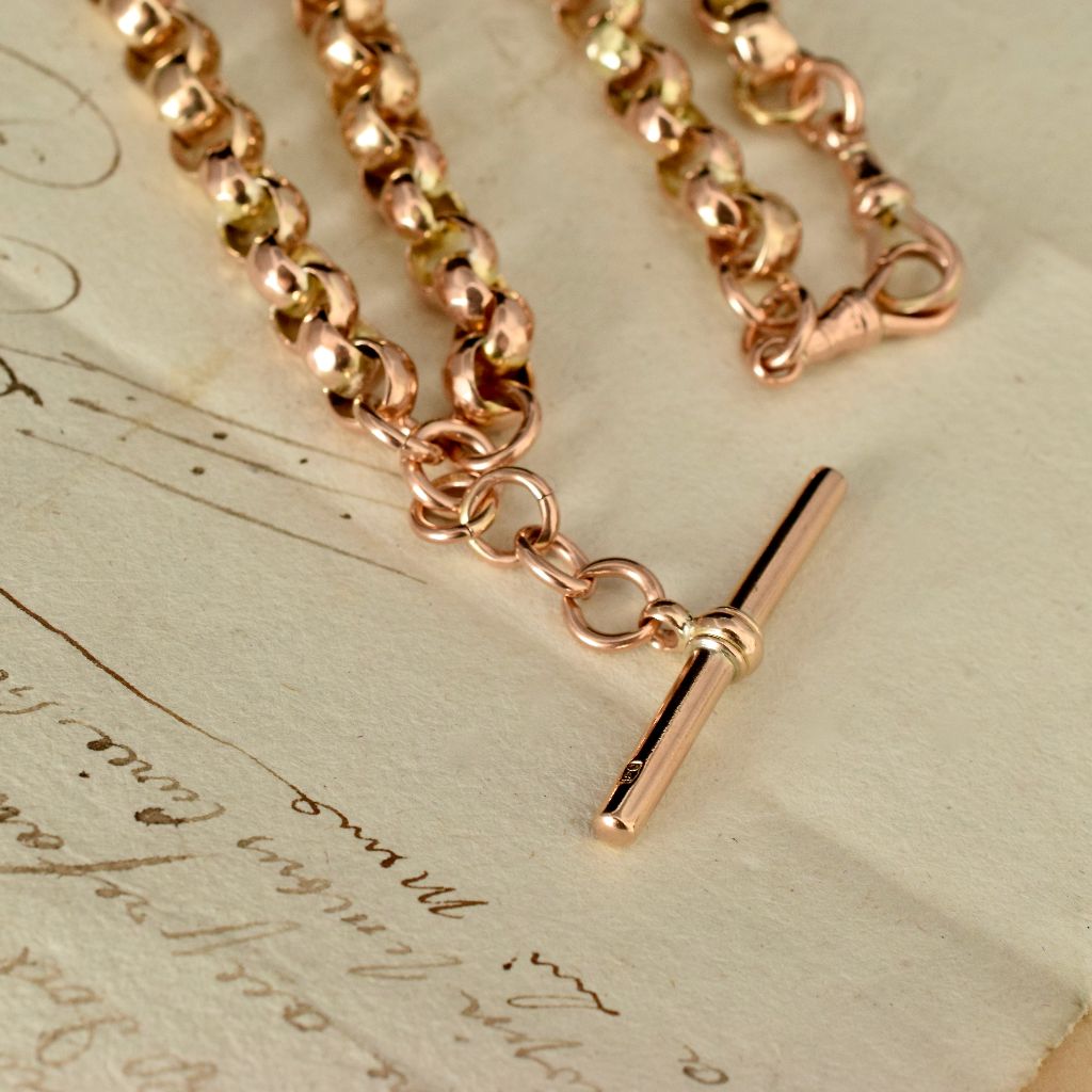 Antique 9ct Rose Gold Faceted Belcher Double Albertina 60.2 Grams