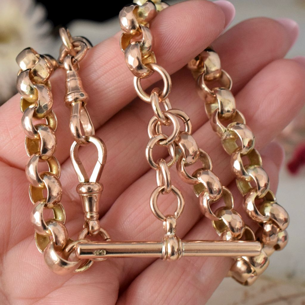 Antique 9ct Rose Gold Faceted Belcher Double Albertina 60.2 Grams