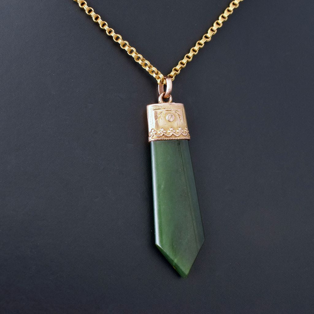 Antique Australian 9ct Rose Gold Nephrite Jade ‘Pounamu’ By Willis & Sons Circa 1905