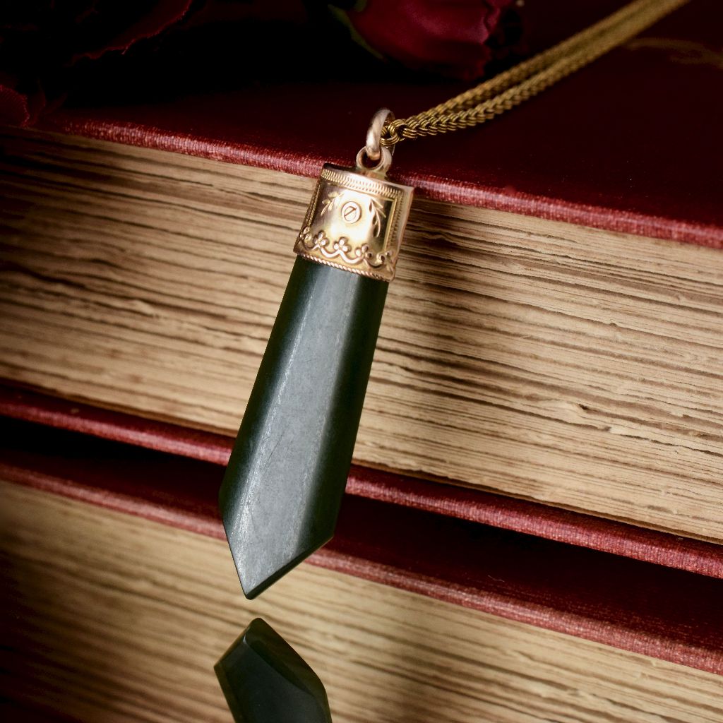 Antique Australian 9ct Rose Gold Nephrite Jade ‘Pounamu’ By Willis & Sons Circa 1905