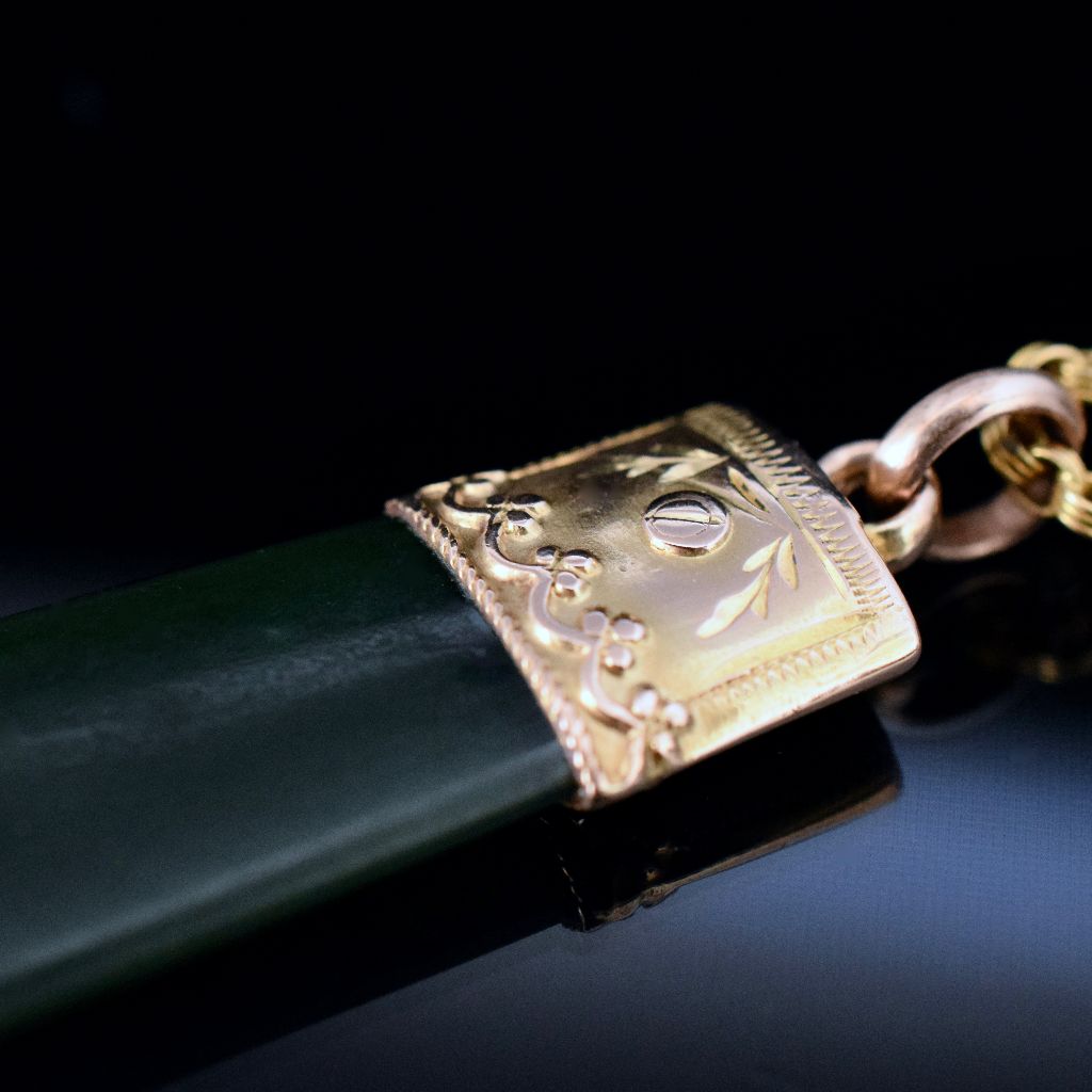 Antique Australian 9ct Rose Gold Nephrite Jade ‘Pounamu’ By Willis & Sons Circa 1905