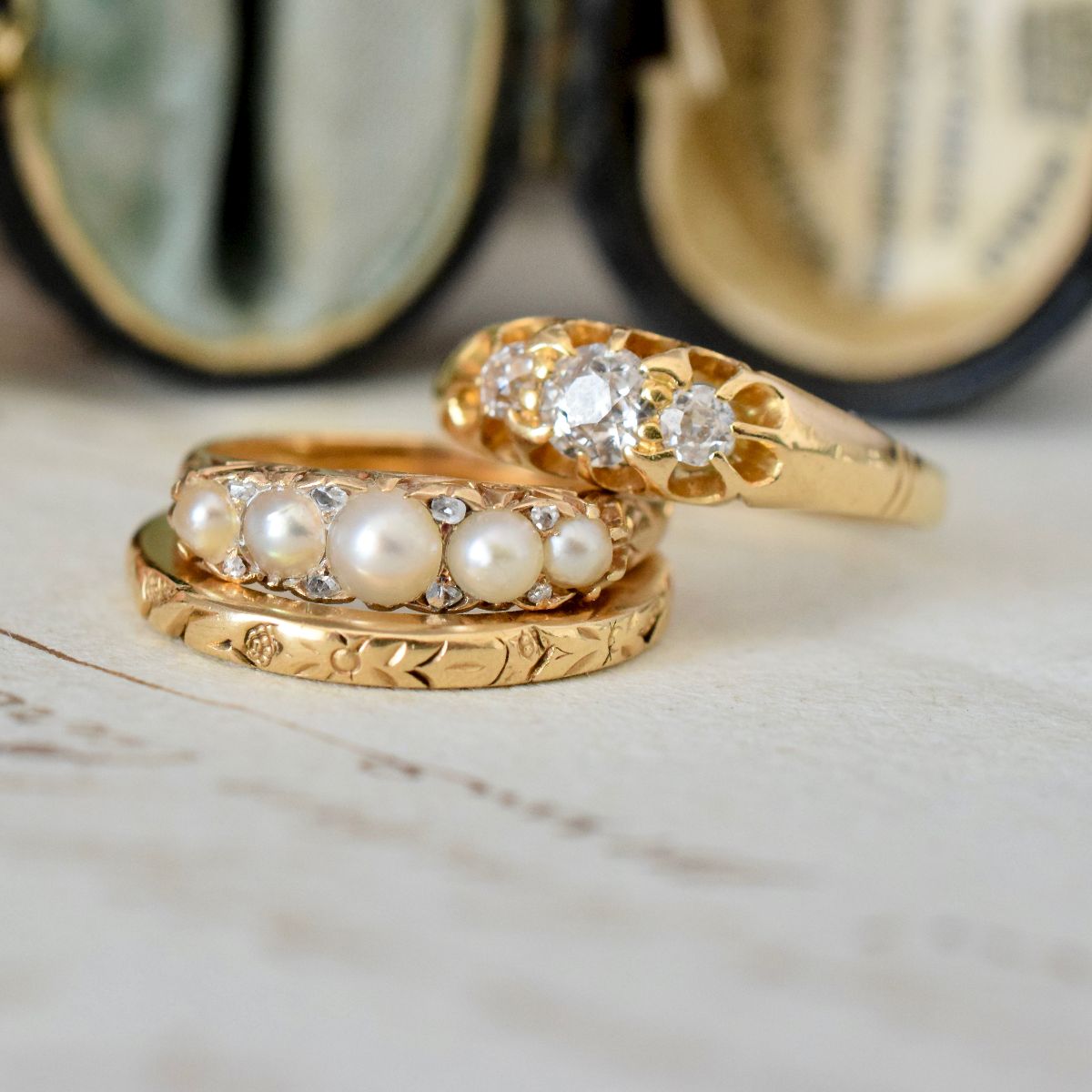 Antique Victorian 18ct Gold Pearl Diamond Half Hoop Ring Circa 1900