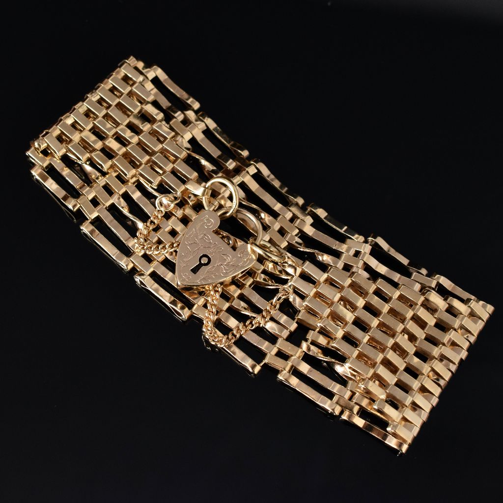 Vintage 9ct Gold 29.7 Grams Wide Gate-link Padlock Bracelet 1970
