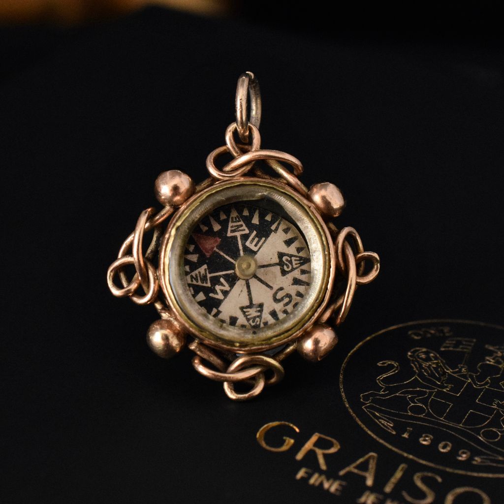 9ct Rose Gold Double Sided Carnelian Compass Fob Birmingham 1921