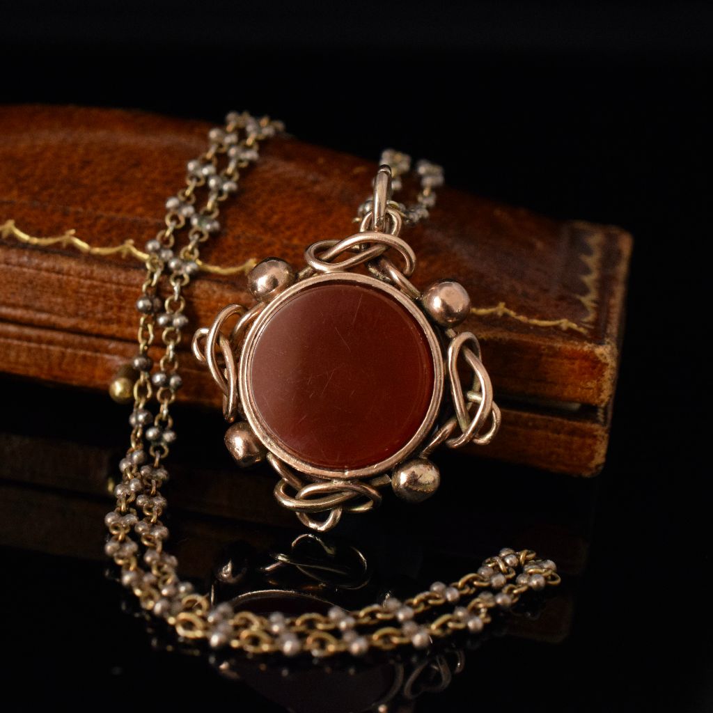 9ct Rose Gold Double Sided Carnelian Compass Fob Birmingham 1921