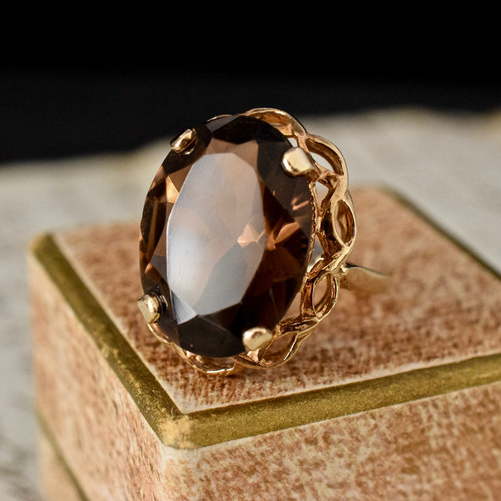 Vintage 9ct Yellow Gold Smoky Quartz Hallmarked Ring