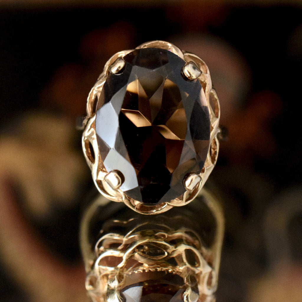Vintage 9ct Yellow Gold Smoky Quartz Hallmarked Ring