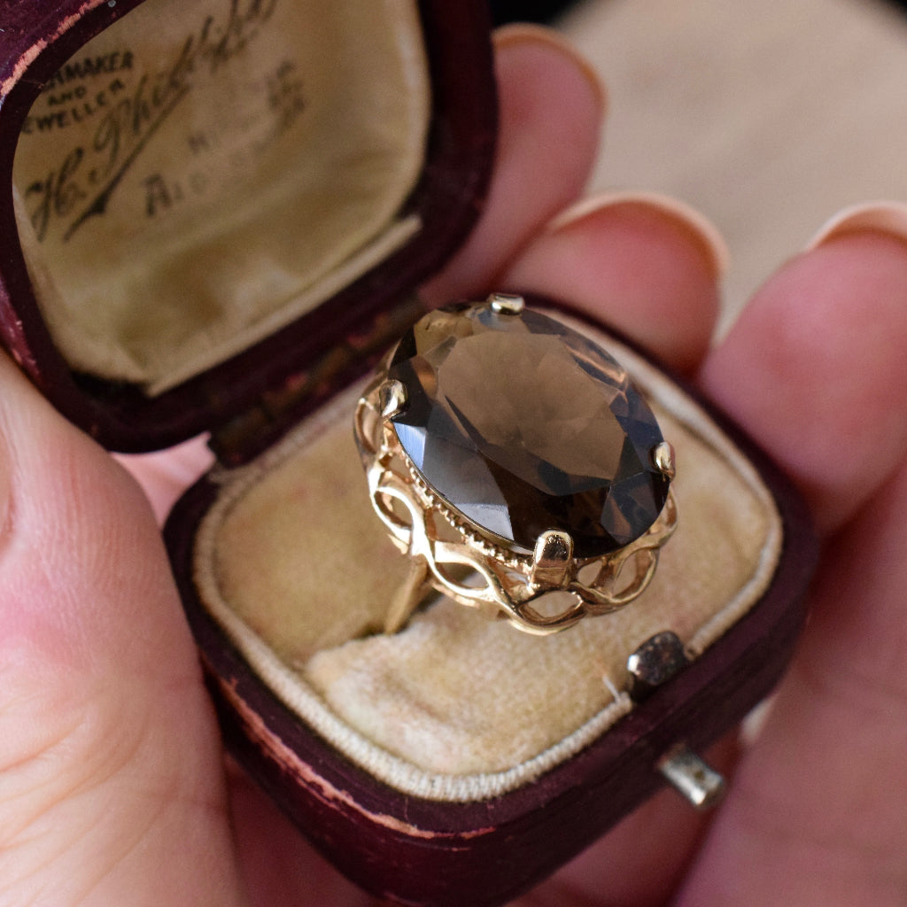Vintage 9ct Yellow Gold Smoky Quartz Hallmarked Ring