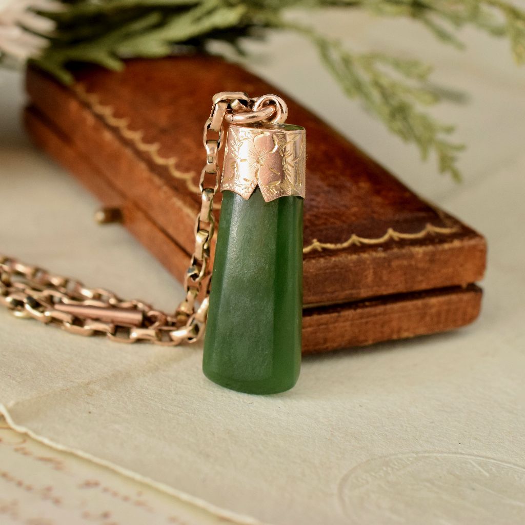 Antique 9ct Rose Gold Nephrite Jade Fob/Charm Circa 1905