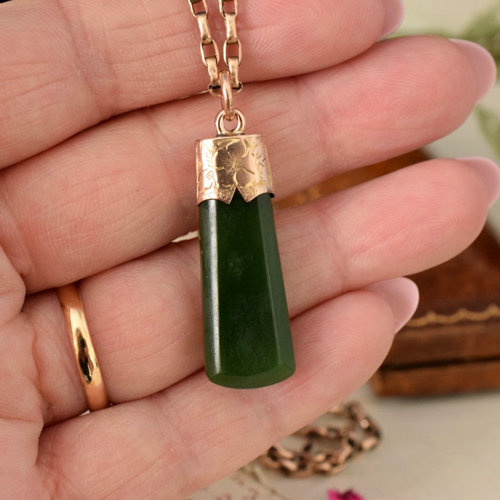 Antique 9ct Rose Gold Nephrite Jade Fob/Charm Circa 1905