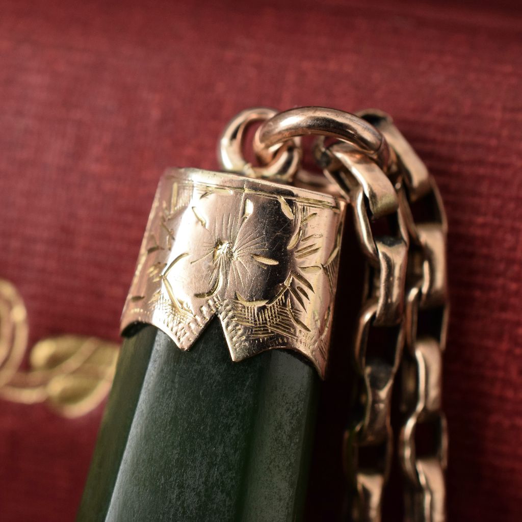 Antique 9ct Rose Gold Nephrite Jade Fob/Charm Circa 1905