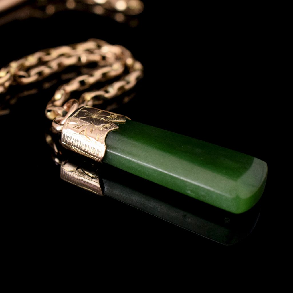 Antique 9ct Rose Gold Nephrite Jade Fob/Charm Circa 1905