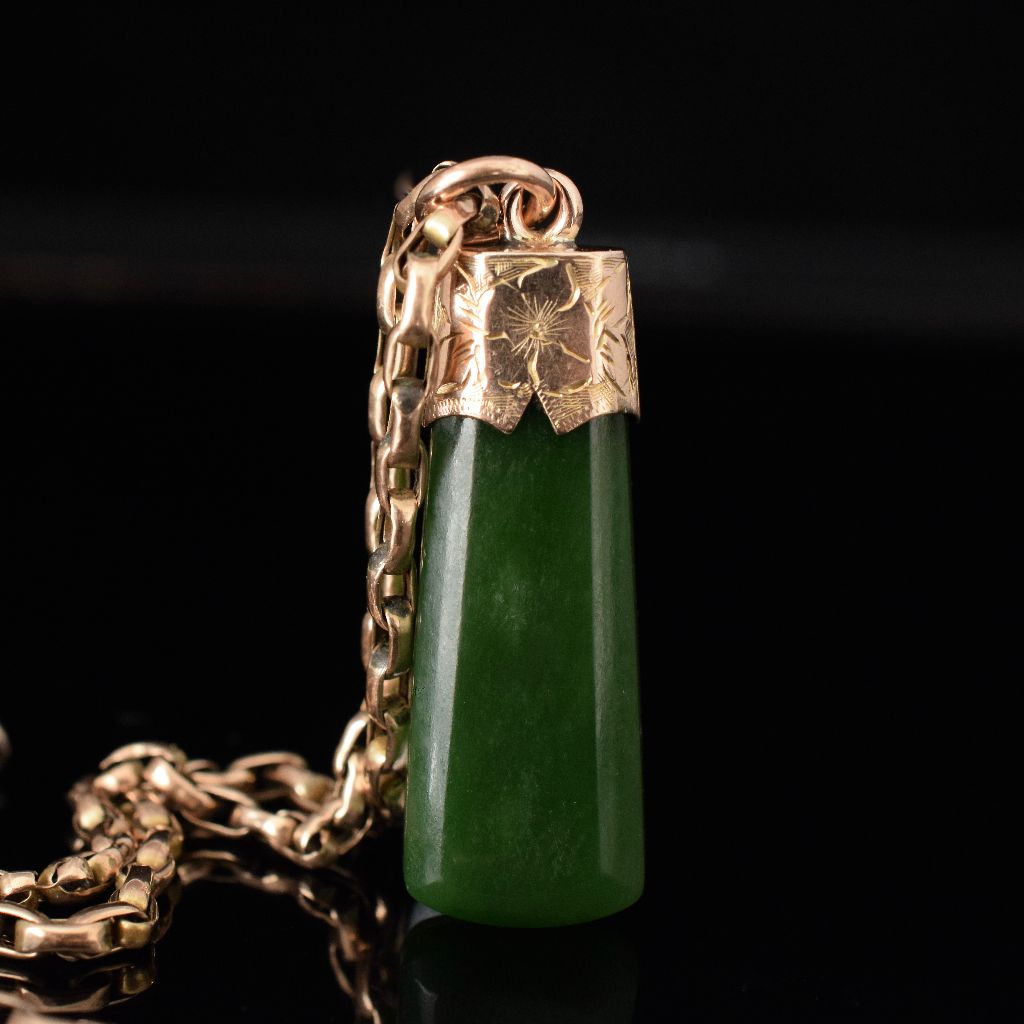 Antique 9ct Rose Gold Nephrite Jade Fob/Charm Circa 1905