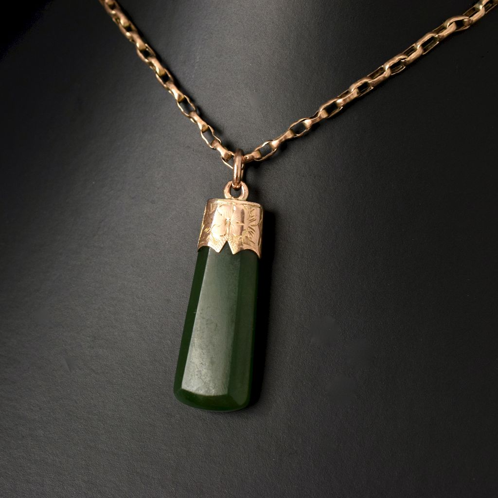 Antique 9ct Rose Gold Nephrite Jade Fob/Charm Circa 1905