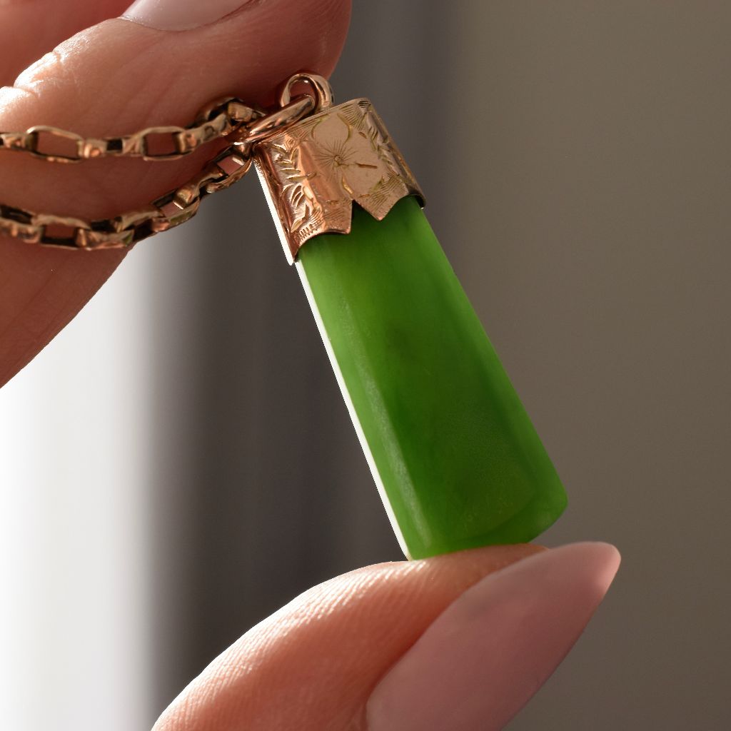 Antique 9ct Rose Gold Nephrite Jade Fob/Charm Circa 1905