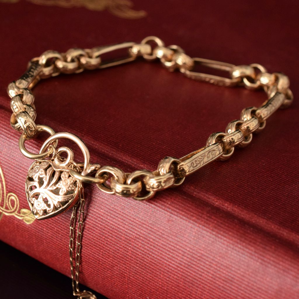 Vintage 9ct Rose Gold Fancy Link Padlock Bracelet Made In Italy