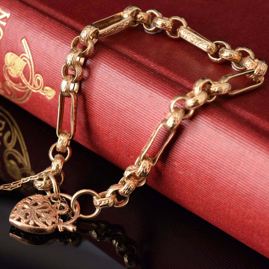 Vintage 9ct Rose Gold Fancy Link Padlock Bracelet Made In Italy