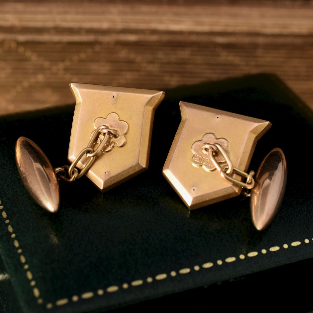 Antique Australian 15ct Gold ‘Willis and Sons’ Shield Cufflinks Circa 1910-1920