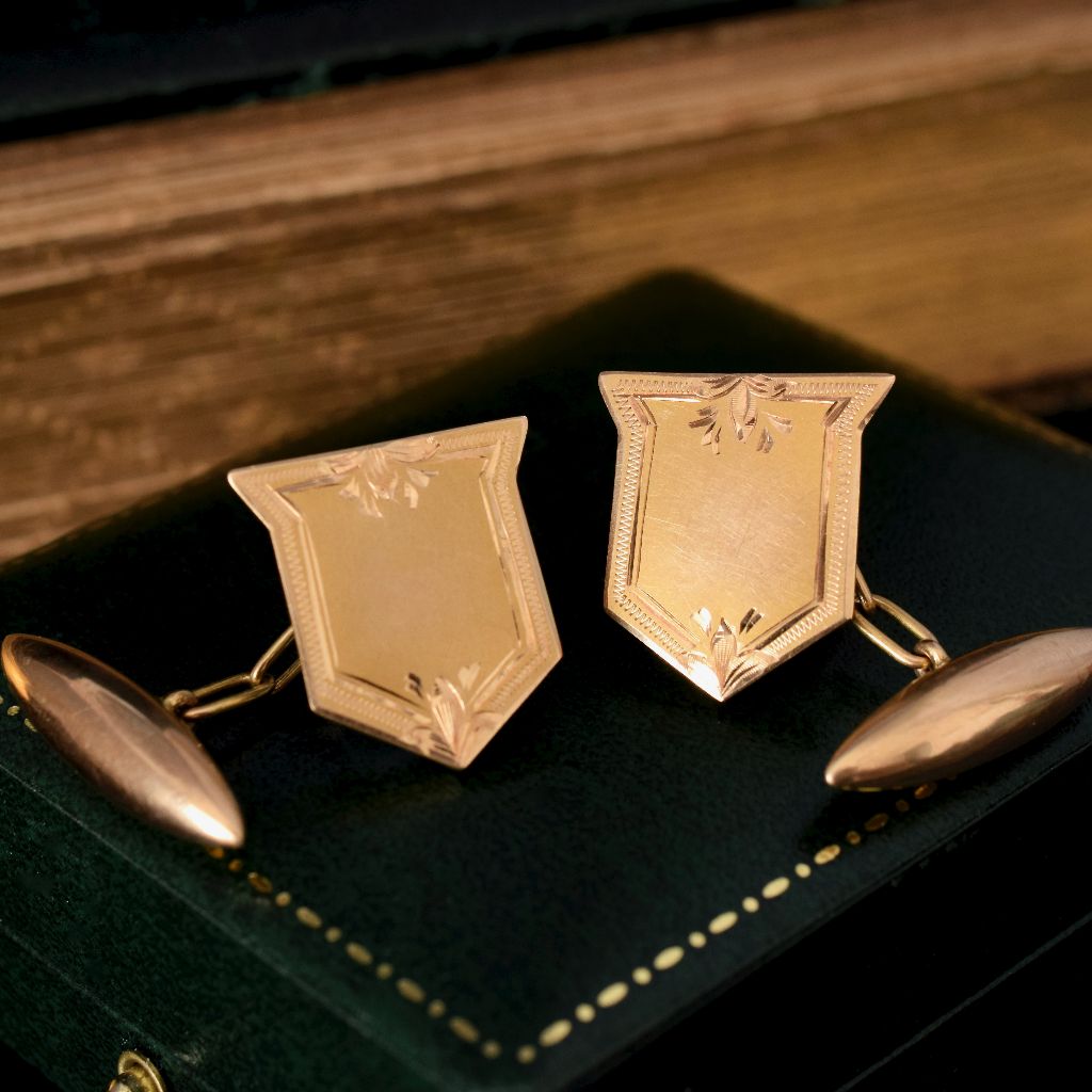 Antique Australian 15ct Gold ‘Willis and Sons’ Shield Cufflinks Circa 1910-1920