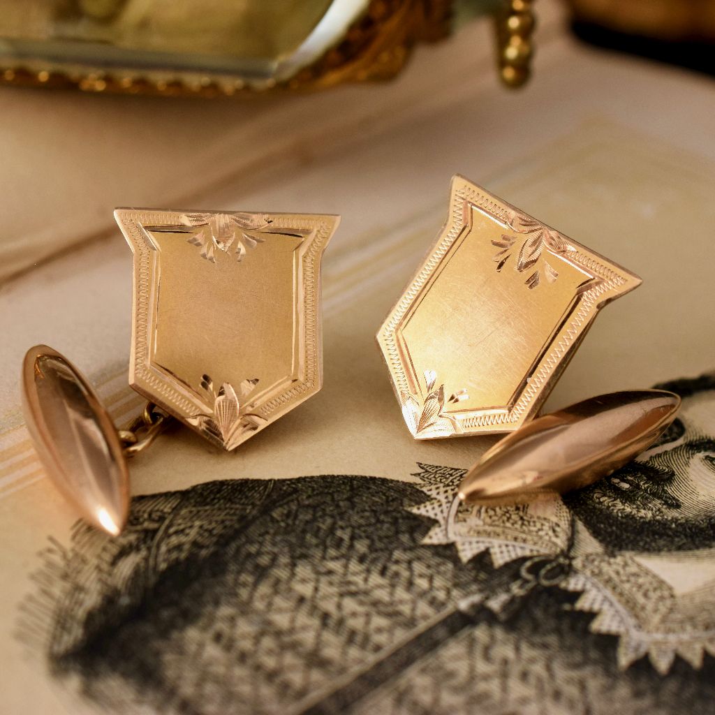 Antique Australian 15ct Gold ‘Willis and Sons’ Shield Cufflinks Circa 1910-1920