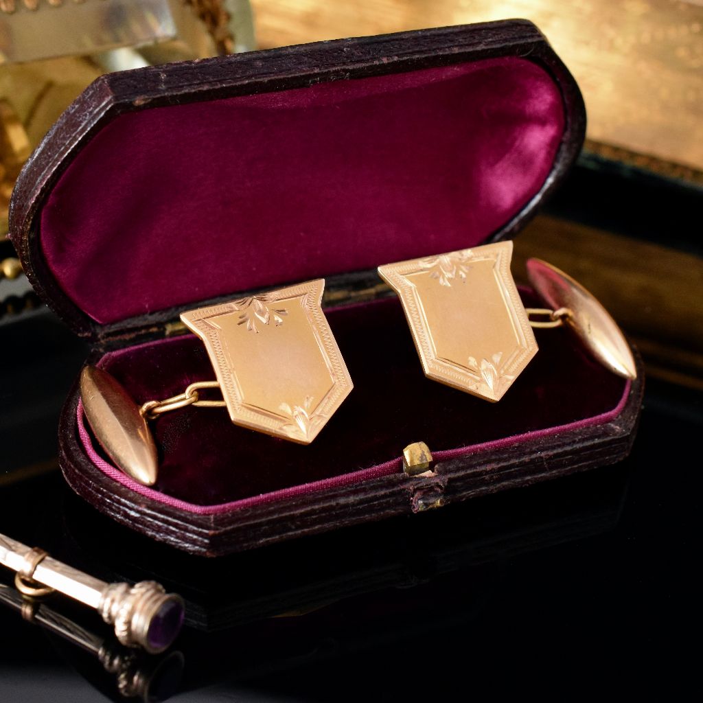 Antique Australian 15ct Gold ‘Willis and Sons’ Shield Cufflinks Circa 1910-1920